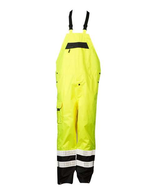 Kishigo Unisex Premium Black Series® Rainwear Bib in Lime, front view