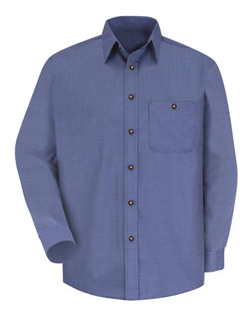 Red Kap Men's Mini-Plaid Uniform Long Sleeve Shirt in Grey/Blue Plaid - 323