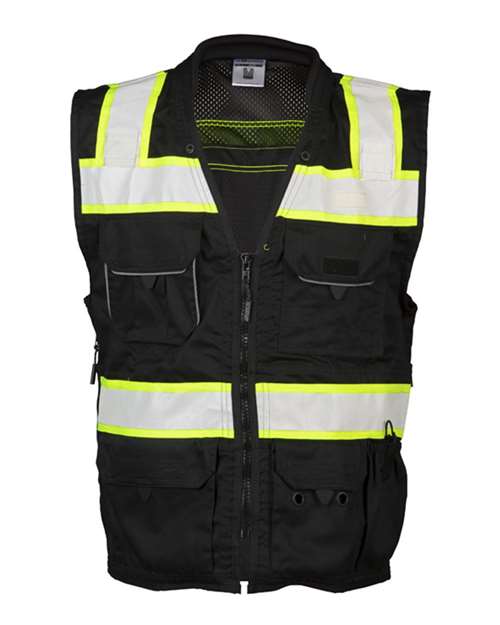Kishigo Unisex EV Series® Enhanced Visibility Professional Utility Vest in Black/Lime, front view