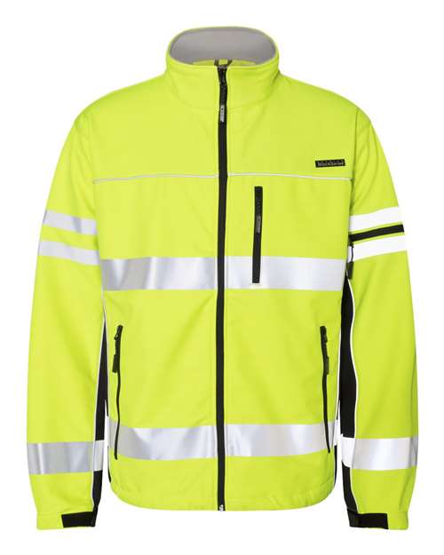 Kishigo Unisex Premium Black Series® Class 3 Soft Shell Jacket in Lime, front view