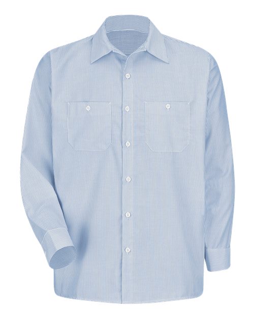 Red Kap Men's Tall Industrial Stripe Work Shirt in WB-Blue/White, front view