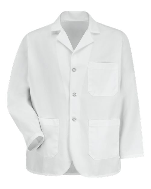 Red Kap North Collar Lapel Counter Coat in White, front view