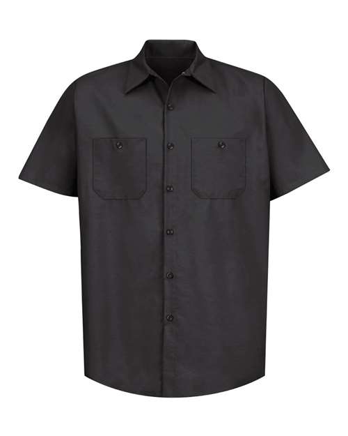 Red Kap Men's Tall Industrial Short Sleeve Work Shirt in Black, front view
