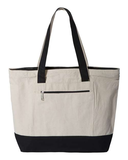 Q-Tees 19L Zippered Tote in Natural/Black, front view