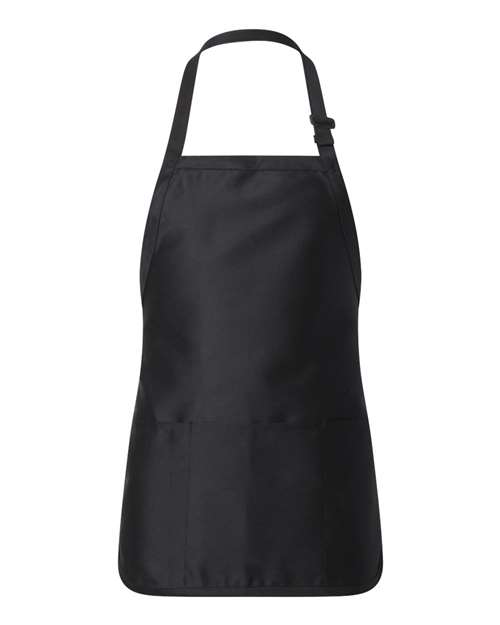 Q-Tees Full-Length Apron with Pouch Pocket in Black, front view