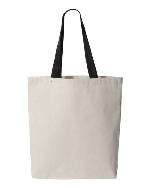 Q-Tees 11L Canvas Tote with Contrast-Color Handles in Natural/Black, front view