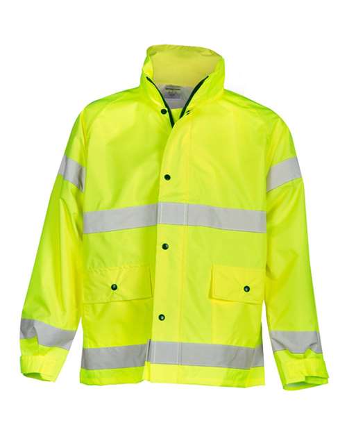 Kishigo Unisex Storm Stopper Rainwear Jacket in Lime, front view