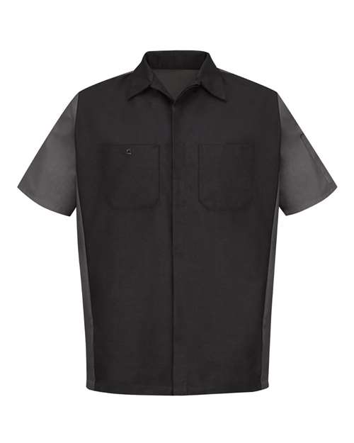 Red Kap Men's Tall Short Sleeve Automotive Crew Shirt in Black/Charcoal, front view