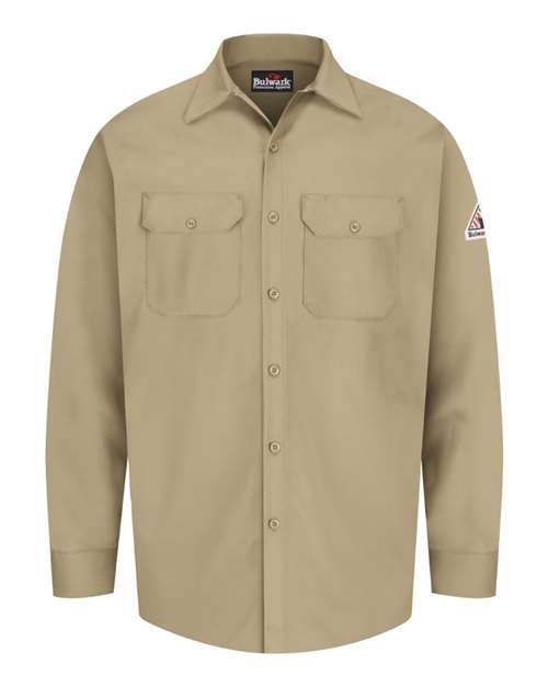 Bulwark Men's Flame Resistant Excel Work Shirt in Khaki, front view