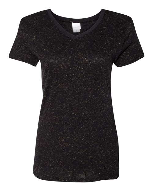J. America Women’s Glitter V-Neck T-Shirt in Black/Gold