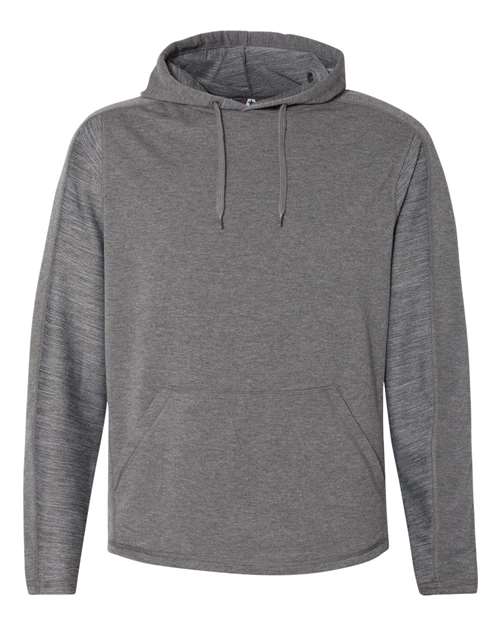 J. America Men's Omega Stretch Hooded Sweatshirt in Charcoal Triblend, front view