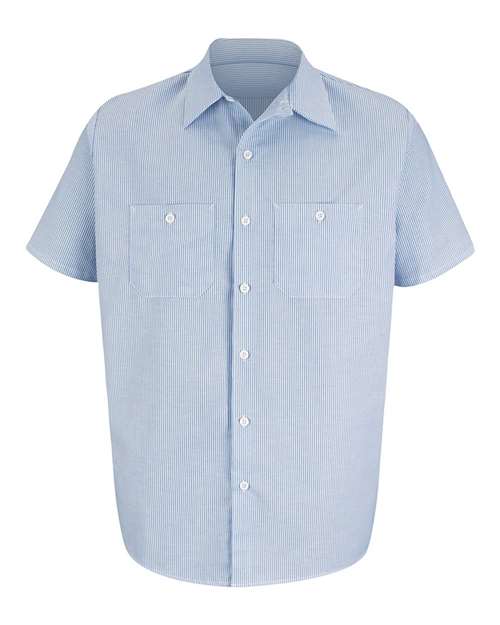 Red Kap Men's Industrial Stripe Work Shirt in Blue/White Stripe, front view