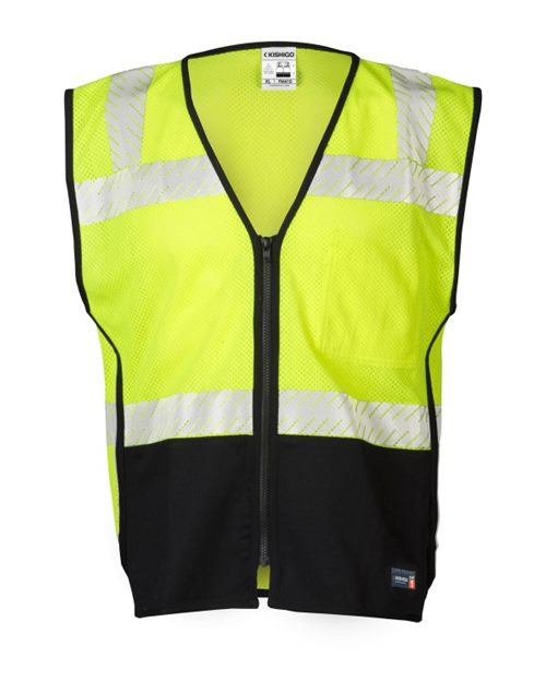 Kishigo Unisex Premium Black Series® FR Black Bottom Mesh Vest in Lime