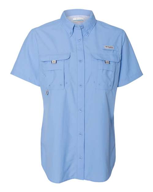 Columbia Women's PFG Bahama™ Short Sleeve Shirt in White Cap Blue, front view