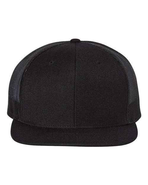Richardson Wool Blend Flat Bill Trucker Cap in Black/Black