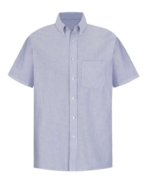 Red Kap Men's Extended Sizes Executive Oxford Dress Shirt in Blue/White Stripe, front view