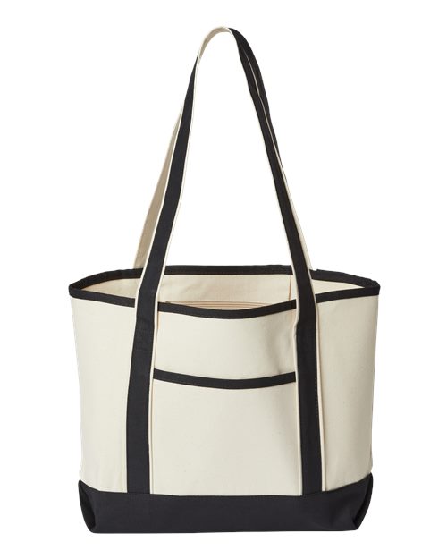 OAD Medium Canvas Beach Tote in Natural/Black, front view