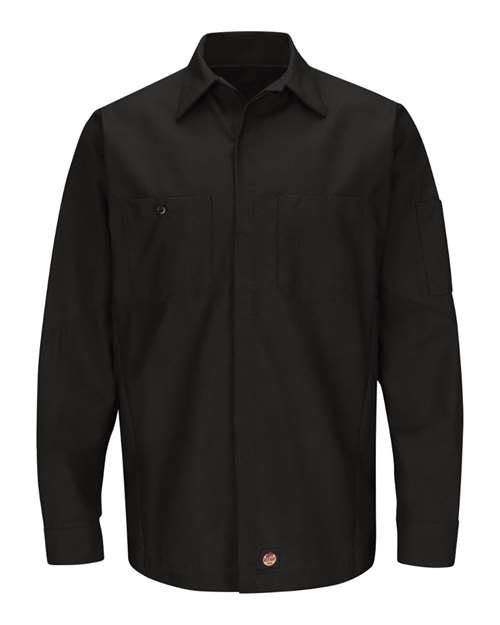 Red Kap Men's Long Sleeve Automotive Crew Shirt in Black, front view