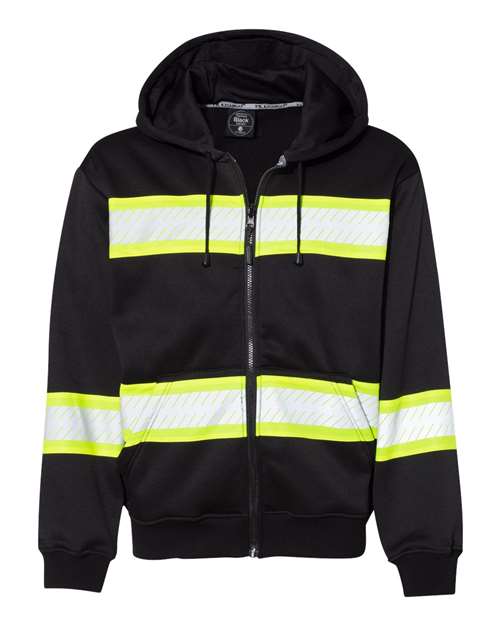 Kishigo Men's EV Series® Enhanced Visibility Full-Zip Hooded Sweatshirt in Black/Lime, front view