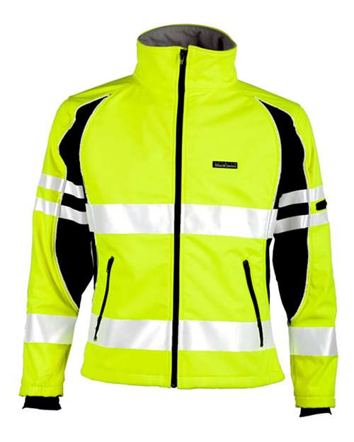Kishigo Women's Premium Black Series® Soft Shell Jacket in Lime, front view