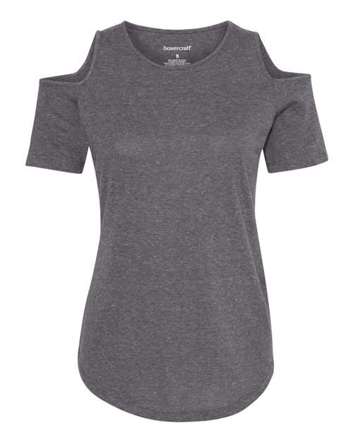 Boxercraft Women's Cold Shoulder T-Shirt in Granite, front view