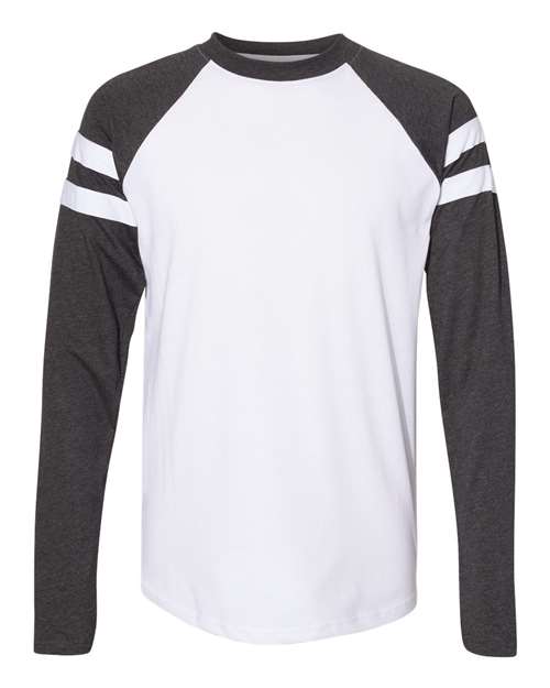 LAT Unisex Fine Jersey Mash Up Long Sleeve Tee in Blended White/Vintage Smoke, front view