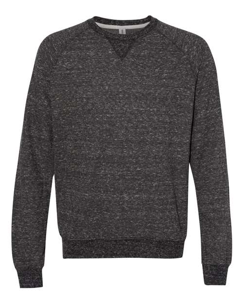 JERZEES Unisex Snow Heather French Terry Crewneck Sweatshirt in Black Ink, front view