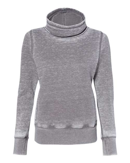 J. America Women’s Zen Fleece Cowl Neck Sweatshirt in Cement, front view