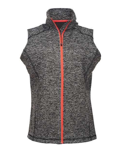 J. America Women’s Cosmic Fleece Vest in Charcoal Fleck/Fire Coral, front view