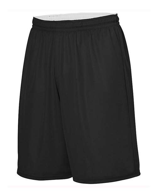 Augusta Sportswear Youth Reversible Wicking Shorts in Black/White, front view