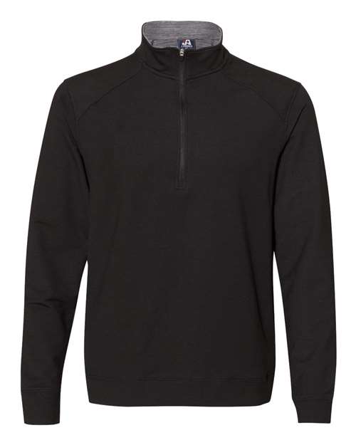 J. America Men's Omega Stretch Quarter-Zip Pullover in Black Triblend, front view