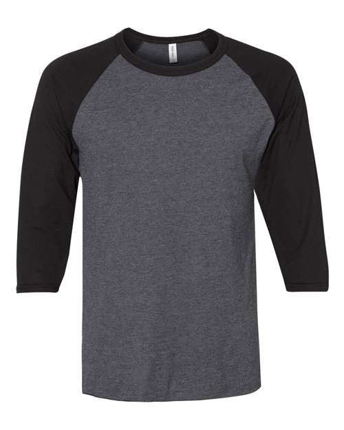 JERZEES Premium Blend Ringspun Three-Quarter Sleeve Raglan Baseball T-Shirt in Black Ink Heather/Black Ink