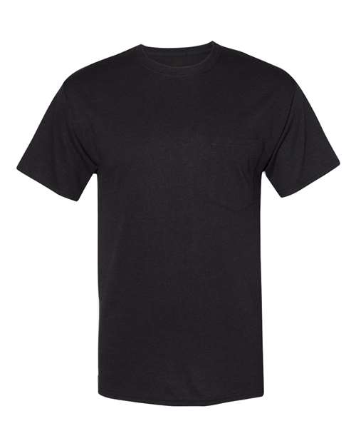 Hanes Unisex Workwear Pocket T-Shirt in Black, front view