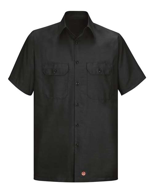 Red Kap Men's Tall Ripstop Short Sleeve Work Shirt in Black, front view