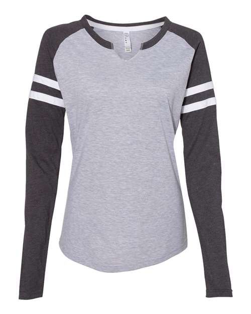 LAT Women's Fine Jersey Mash Up Long Sleeve T-Shirt in Vintage Heather/Vintage Navy