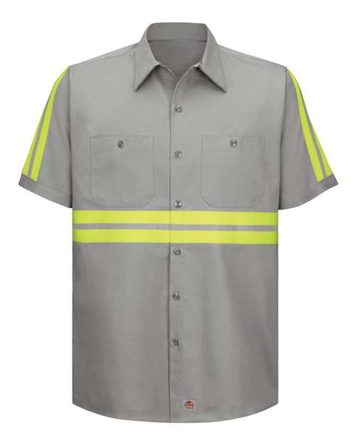 Red Kap Men's Enhanced Visibility Short Sleeve Cotton Work Shirt in GY-Grey, front view