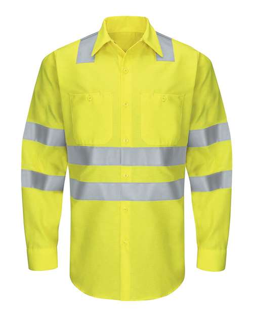 Red Kap Men's Enhanced & Hi-Visibility Long Sleeve Work Shirt in AB-Fluorescent Yellow/Green
