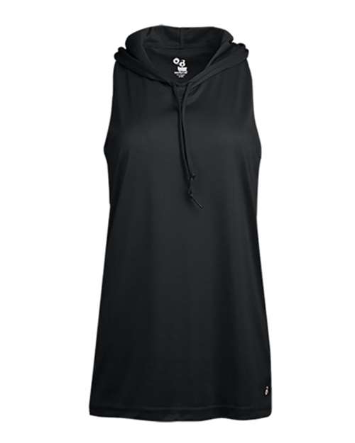 Badger Women's B-Core Racerback Hooded Tank Top in Black, front view