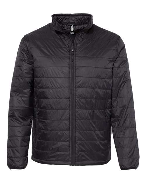 Independent Trading Co. Men's Puffer Jacket in Black, front view