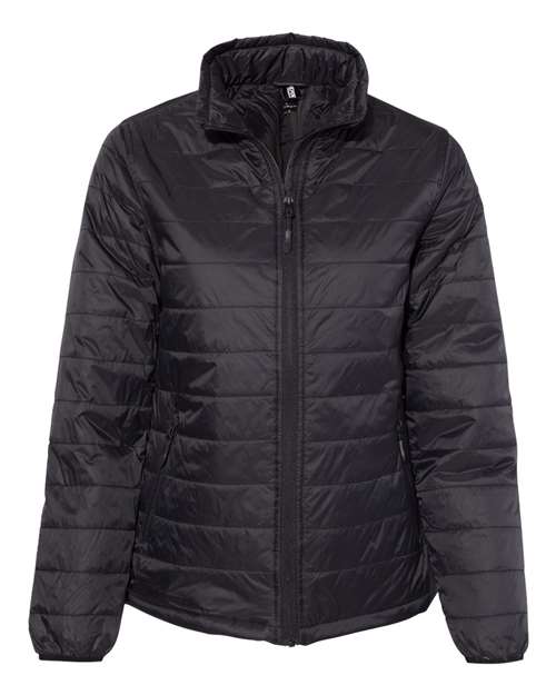 Independent Trading Co. Women's Puffer Jacket in Black, front view