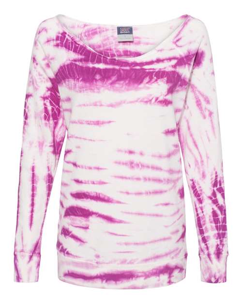 MV Sport Women's French Terry Off-the-Shoulder Tie-Dyed Sweatshirt in Dragonfruit