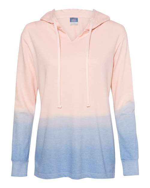 MV Sport Women's French Terry Ombré Hooded Sweatshirt in Cameo Pink/Stonewash, front view