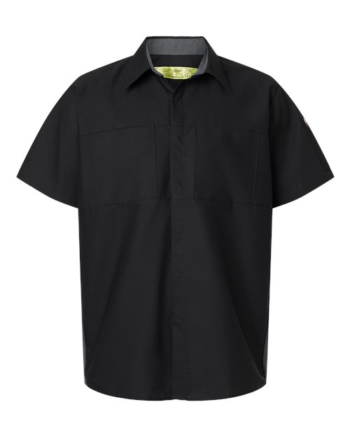 Red Kap Men's Performance Plus Short Sleeve Shirt With Oilblok Technology in Black/Charcoal, front view