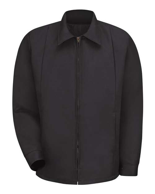 Red Kap Men's Tall Perma-Lined Panel Jacket in Black, front view