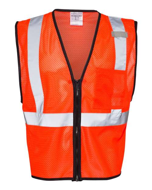 Kishigo Unisex Single Pocket Zipper Mesh Class 2 Vest in Fluorescent Red (1719), front view
