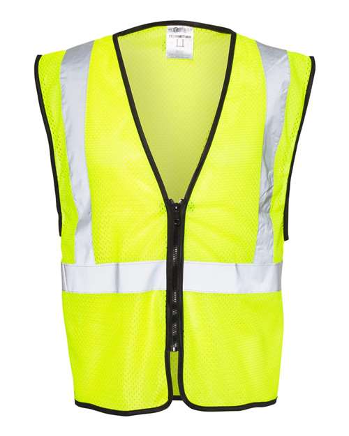 Kishigo Unisex Zippered Mesh Economy Class 2 Vest in Lime, front view