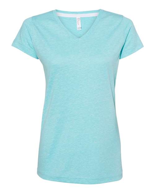 LAT Women's Harborside Mélange V-Neck Tee in Caribbean Melange