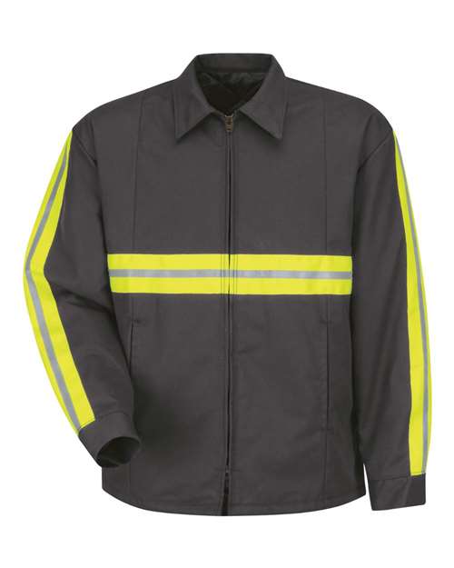 Red Kap Men's Enhanced Visibility Perma-Lined Panel Jacket in Charcoal, front view