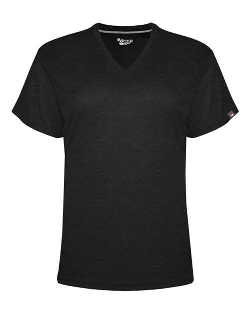 Badger Women's FitFlex Performance V-Neck T-Shirt in Black, front view