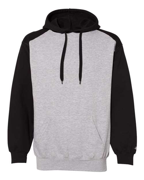 Badger Unisex Sport Athletic Fleece Hooded Sweatshirt in Oxford/Black, front view